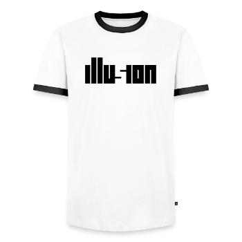 Illusion – Optische Täuschung Raum Silhouette Shir - Männer Kontrast-T-Shirt - Weiß/Schwarz - Vorne - AI Model Female 172 light (172cm) & AI Model Male 178 dark (178cm)