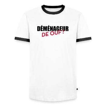 Déménageur / Déménagement / Déménager / Camion - T-shirt contrasté Homme - blanc/noir - Devant - AI Model Female 172 light (172cm) & AI Model Male 178 dark (178cm)
