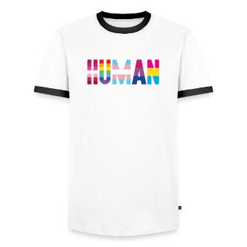 Pride Month LGBT - We Are All Human - Men's Ringer Shirt - white/black - Front - AI Model Female 172 light (172cm) & AI Model Male 178 dark (178cm)