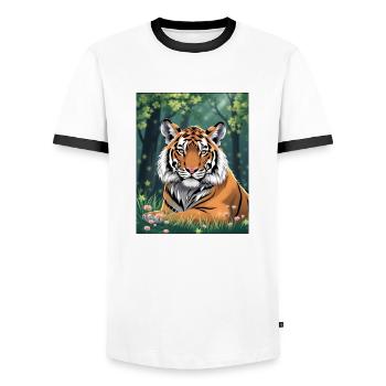 Tigre Majestueux - T-shirt contrasté Homme - blanc/noir - Devant - AI Model Female 172 light (172cm) & AI Model Male 178 dark (178cm)