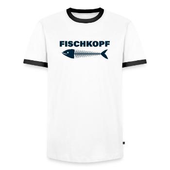 FISCHKOPF - Männer Kontrast-T-Shirt - Weiß/Schwarz - Vorne - AI Model Female 172 light (172cm) & AI Model Male 178 dark (178cm)