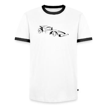 Minimalist Racing Car Line Art - Men's Ringer Shirt - white/black - Front - AI Model Female 172 light (172cm) & AI Model Male 178 dark (178cm)