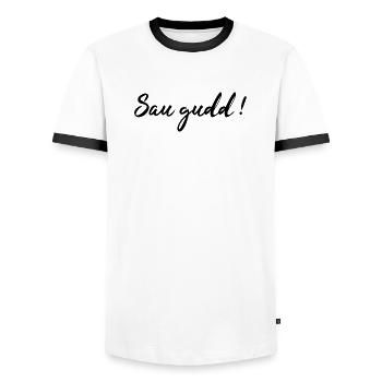 Chemise en dialecte sarrois Sarre cadeau - T-shirt contrasté Homme - blanc/noir - Devant - AI Model Female 172 light (172cm) & AI Model Male 178 dark (178cm)