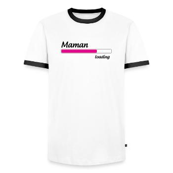 Maman loading... Please Wait - Future Mère - T-shirt contrasté Homme - blanc/noir - Devant - AI Model Female 172 light (172cm) & AI Model Male 178 dark (178cm)