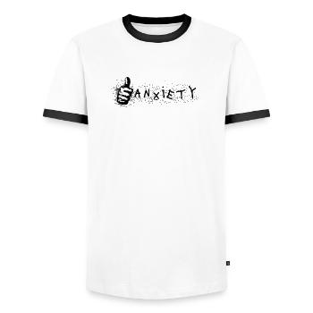 Anxiety Thumbs Up Ironic Mental Health Design - Men's Ringer Shirt - white/black - Front - AI Model Female 172 light (172cm) & AI Model Male 178 dark (178cm)