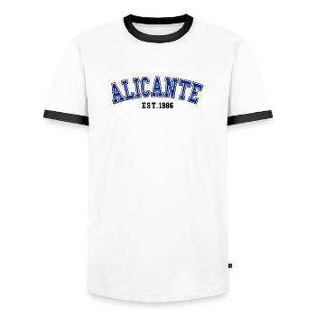 Alicante Est. 1986 - Men's Ringer Shirt - white/black - Front - AI Model Female 172 light (172cm) & AI Model Male 178 dark (178cm)