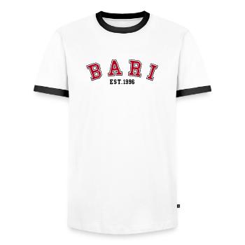 Bari Est 1996 - Männer Kontrast-T-Shirt - Weiß/Schwarz - Vorne - AI Model Female 172 light (172cm) & AI Model Male 178 dark (178cm)