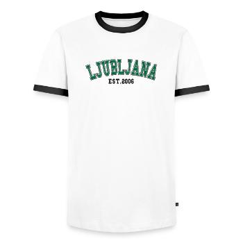 Ljubljana Est. 2006 - Men's Ringer Shirt - white/black - Front - AI Model Female 172 light (172cm) & AI Model Male 178 dark (178cm)