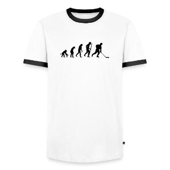 evolution of  hockey_ - Männer Kontrast-T-Shirt - Weiß/Schwarz - Vorne - AI Model Female 172 light (172cm) & AI Model Male 178 dark (178cm)