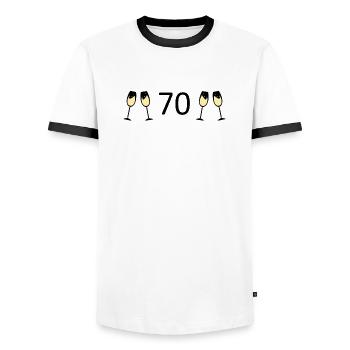 70th Birthday 70 Years Anniversary 70 Number 70 Black - Men's Ringer Shirt - white/black - Front - AI Model Female 172 light (172cm) & AI Model Male 178 dark (178cm)