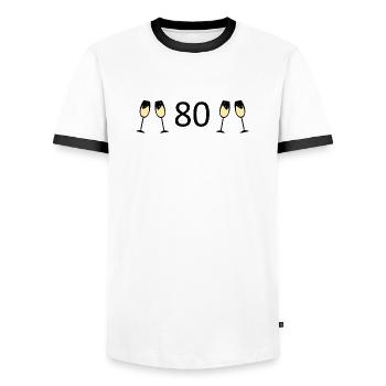 80.Geburtstag 80 Jahre Jubiläum 80 Zahl 80 schwarz - Männer Kontrast-T-Shirt - Weiß/Schwarz - Vorne - AI Model Female 172 light (172cm) & AI Model Male 178 dark (178cm)