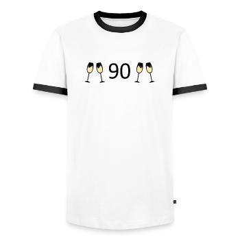 90th Birthday 90th Anniversary 90 Number 90 Black - Men's Ringer Shirt - white/black - Front - AI Model Female 172 light (172cm) & AI Model Male 178 dark (178cm)