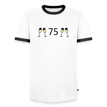 75th Birthday 75 Years Anniversary 75 Number 75 Black - Men's Ringer Shirt - white/black - Front - AI Model Female 172 light (172cm) & AI Model Male 178 dark (178cm)
