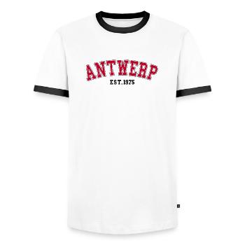 Antwerp Est. 1975 - Men's Ringer Shirt - white/black - Front - AI Model Female 172 light (172cm) & AI Model Male 178 dark (178cm)