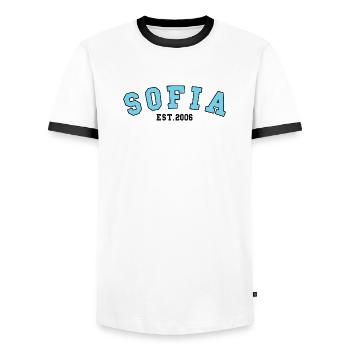 Sofia Est. 2006 - Men's Ringer Shirt - white/black - Front - AI Model Female 172 light (172cm) & AI Model Male 178 dark (178cm)