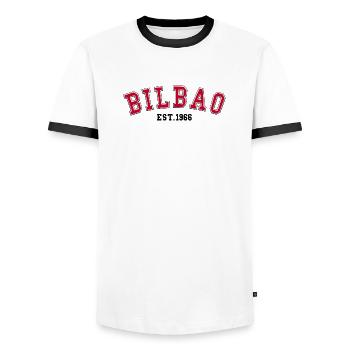 Bilbao Est. 1966 - Men's Ringer Shirt - white/black - Front - AI Model Female 172 light (172cm) & AI Model Male 178 dark (178cm)