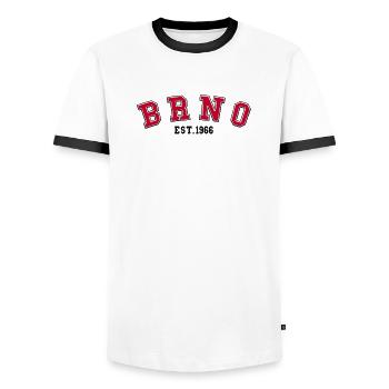 Brünn gegründet 1966 - Männer Kontrast-T-Shirt - Weiß/Schwarz - Vorne - AI Model Female 172 light (172cm) & AI Model Male 178 dark (178cm)