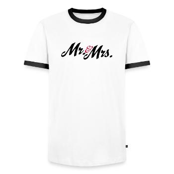 Great design for the newlyweds, Mr and Mrs - Men's Ringer Shirt - white/black - Front - AI Model Female 172 light (172cm) & AI Model Male 178 dark (178cm)