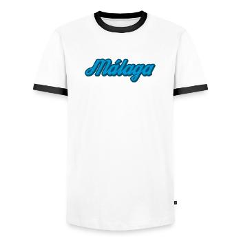 Málaga Coastal Script Blue - Men's Ringer Shirt - white/black - Front - AI Model Female 172 light (172cm) & AI Model Male 178 dark (178cm)