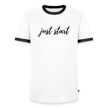 Just Start Minimalist Motivation Growth Mindset - Men's Ringer Shirt - white/black - Front - AI Model Female 172 light (172cm) & AI Model Male 178 dark (178cm)