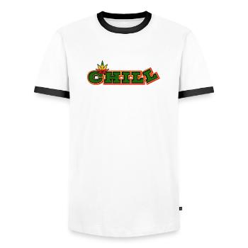 Psychedelic Chill Cannabis Wortkunst - Männer Kontrast-T-Shirt - Weiß/Schwarz - Vorne - AI Model Female 172 light (172cm) & AI Model Male 178 dark (178cm)