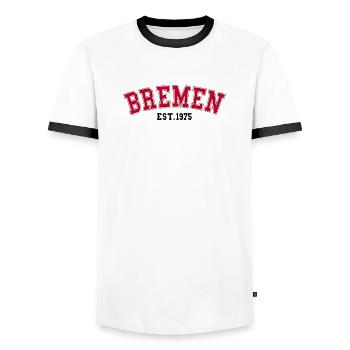 Brême Est. 1975 - T-shirt contrasté Homme - blanc/noir - Devant - AI Model Female 172 light (172cm) & AI Model Male 178 dark (178cm)