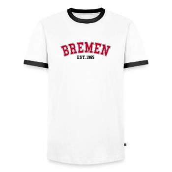 Brême Est. 1965 - T-shirt contrasté Homme - blanc/noir - Devant - AI Model Female 172 light (172cm) & AI Model Male 178 dark (178cm)