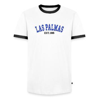 Las Palmas Est. 1985 - Men's Ringer Shirt - white/black - Front - AI Model Female 172 light (172cm) & AI Model Male 178 dark (178cm)