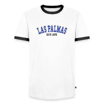 Las Palmas Est. 1975 - Men's Ringer Shirt - white/black - Front - AI Model Female 172 light (172cm) & AI Model Male 178 dark (178cm)