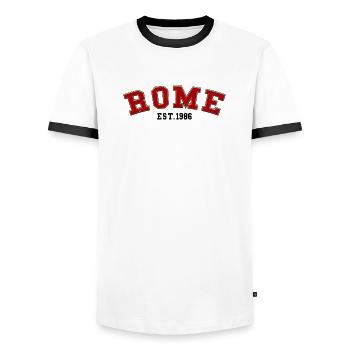 Rom gegründet 1986 - Männer Kontrast-T-Shirt - Weiß/Schwarz - Vorne - AI Model Female 172 light (172cm) & AI Model Male 178 dark (178cm)