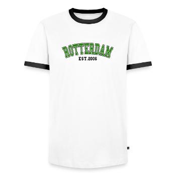 Rotterdam Est. 2006 - Men's Ringer Shirt - white/black - Front - AI Model Female 172 light (172cm) & AI Model Male 178 dark (178cm)