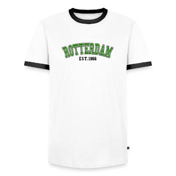 Rotterdam Est. 1966 - Men's Ringer Shirt - white/black - Front - AI Model Female 172 light (172cm) & AI Model Male 178 dark (178cm)
