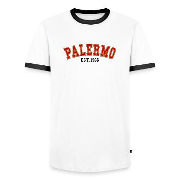 Palermo Est. 1966 - Men's Ringer Shirt - white/black - Front - AI Model Female 172 light (172cm) & AI Model Male 178 dark (178cm)