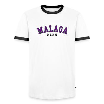Malaga gegründet 1996 - Männer Kontrast-T-Shirt - Weiß/Schwarz - Vorne - AI Model Female 172 light (172cm) & AI Model Male 178 dark (178cm)