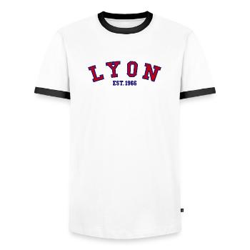 Lyon gegründet 1966 - Männer Kontrast-T-Shirt - Weiß/Schwarz - Vorne - AI Model Female 172 light (172cm) & AI Model Male 178 dark (178cm)