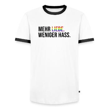 6. Peace Spruch Shirt für Human Rights Fans - Männer Kontrast-T-Shirt - Weiß/Schwarz - Vorne - AI Model Female 172 light (172cm) & AI Model Male 178 dark (178cm)