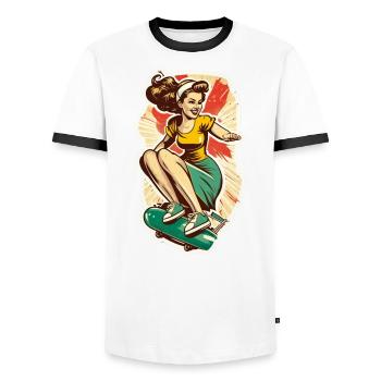 Skater Girl - Men's Ringer Shirt - white/black - Front - AI Model Female 172 light (172cm) & AI Model Male 178 dark (178cm)
