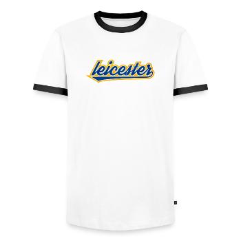 Leicester Script Swoosh on clothing - Men's Ringer Shirt - white/black - Front - AI Model Female 172 light (172cm) & AI Model Male 178 dark (178cm)