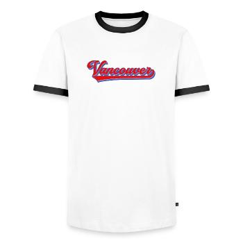 Vancouver Lettering Retro Style - Men's Ringer Shirt - white/black - Front - AI Model Female 172 light (172cm) & AI Model Male 178 dark (178cm)
