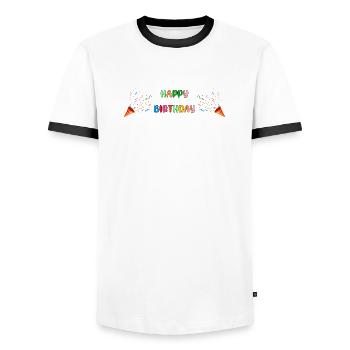 Herzlichen Glückwunsch zum Geburtstag, Regenbogen - Männer Kontrast-T-Shirt - Weiß/Schwarz - Vorne - AI Model Female 172 light (172cm) & AI Model Male 178 dark (178cm)