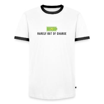 Rarely Out Off Charge E Bike Battery - Men's Ringer Shirt - white/black - Front - AI Model Female 172 light (172cm) & AI Model Male 178 dark (178cm)
