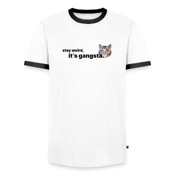 Stay weird – Statement for Otherness & Individual - Men's Ringer Shirt - white/black - Front - AI Model Female 172 light (172cm) & AI Model Male 178 dark (178cm)