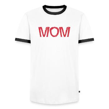 CHRISTMAS. YEAR. ANNIVERSARY. RETIREMENT. DAD. MAMAM. - Men's Ringer Shirt - white/black - Front - AI Model Female 172 light (172cm) & AI Model Male 178 dark (178cm)