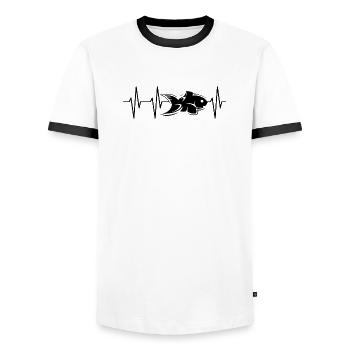 puls fische Fisch Wasser Meer Herzschlag Symbol - Männer Kontrast-T-Shirt - Weiß/Schwarz - Vorne - AI Model Female 172 light (172cm) & AI Model Male 178 dark (178cm)