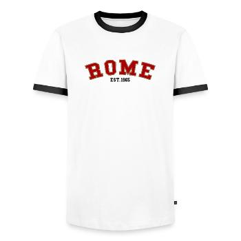 Rome_Est_1965 - T-shirt contrasté Homme - blanc/noir - Devant - AI Model Female 172 light (172cm) & AI Model Male 178 dark (178cm)