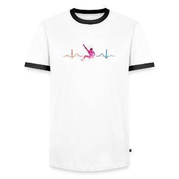 Boulderer heartbeat Bouldering Bouldering - Men's Ringer Shirt - white/black - Front - AI Model Female 172 light (172cm) & AI Model Male 178 dark (178cm)