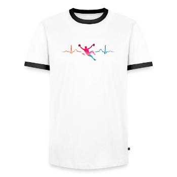 Boulderer heartbeat Bouldering Bouldering - Men's Ringer Shirt - white/black - Front - AI Model Female 172 light (172cm) & AI Model Male 178 dark (178cm)