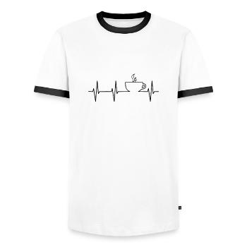 HEART BEATS FOR COFFEE - Men's Ringer Shirt - white/black - Front - AI Model Female 172 light (172cm) & AI Model Male 178 dark (178cm)