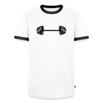 Weights dumbbells discs dumbbell - Men's Ringer Shirt - white/black - Front - AI Model Female 172 light (172cm) & AI Model Male 178 dark (178cm)