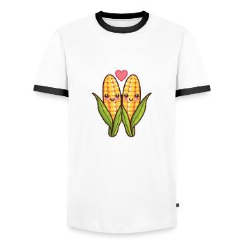 Mais Paar Liebe Herz Comic - Männer Kontrast-T-Shirt - Weiß/Schwarz - Vorne - AI Model Female 172 light (172cm) & AI Model Male 178 dark (178cm)
